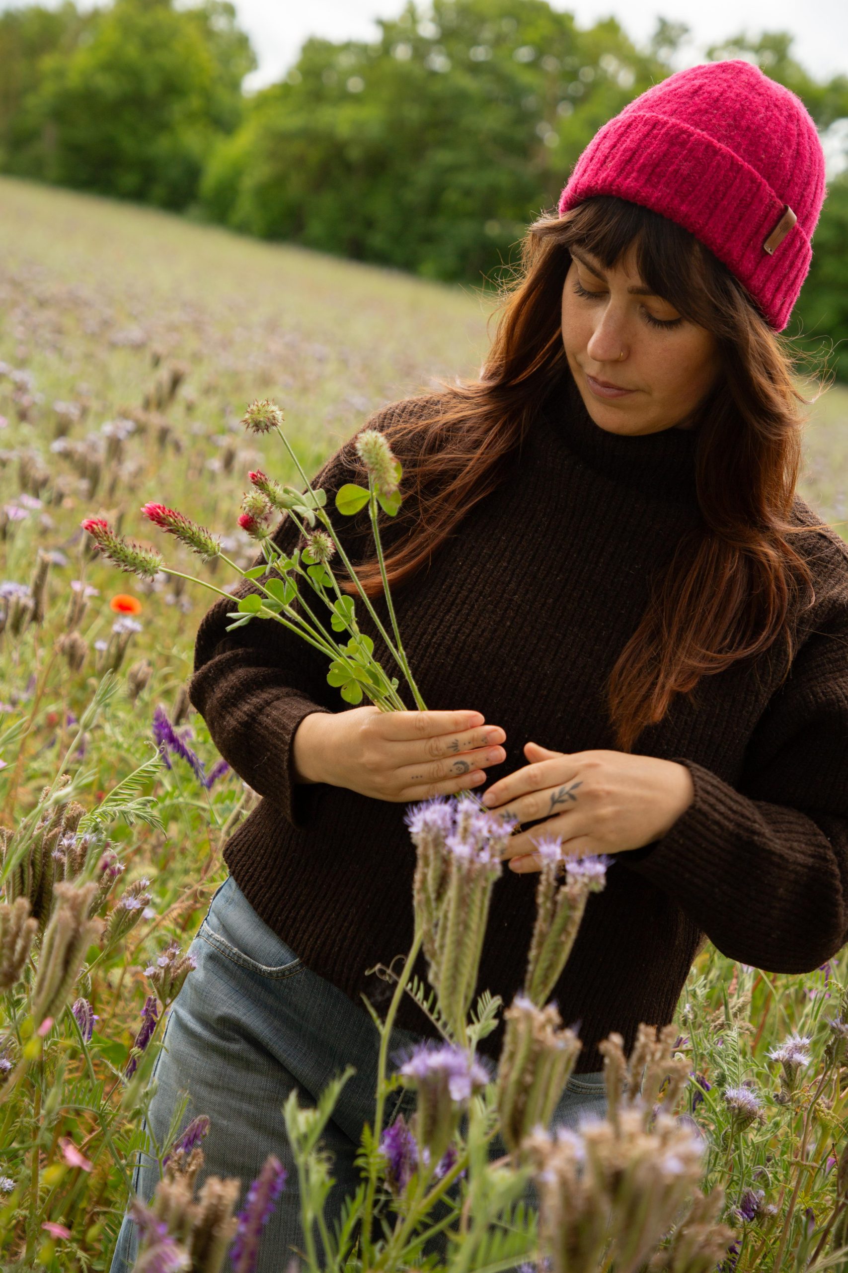 Bonnet en laine rose