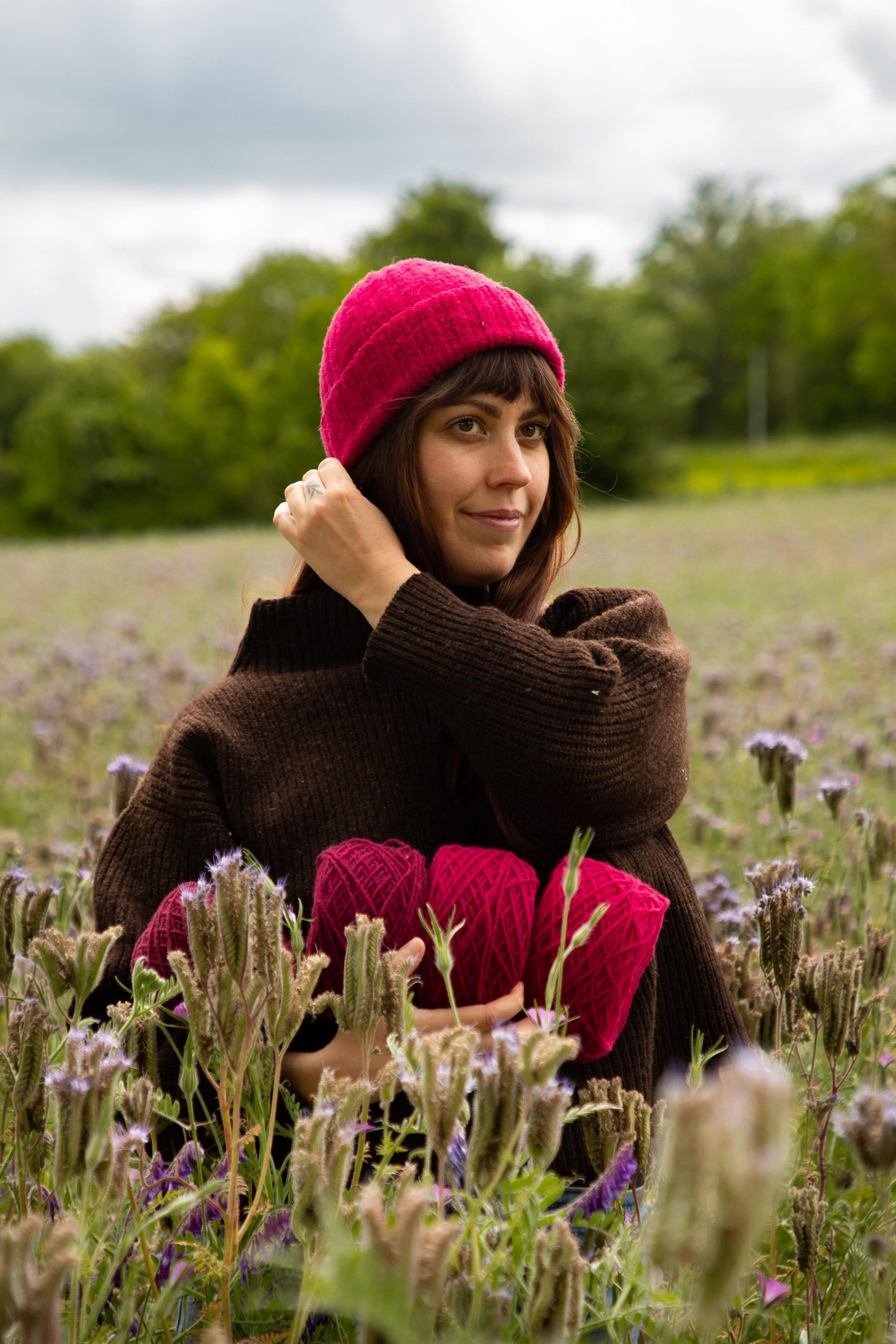 Bonnet en laine rose