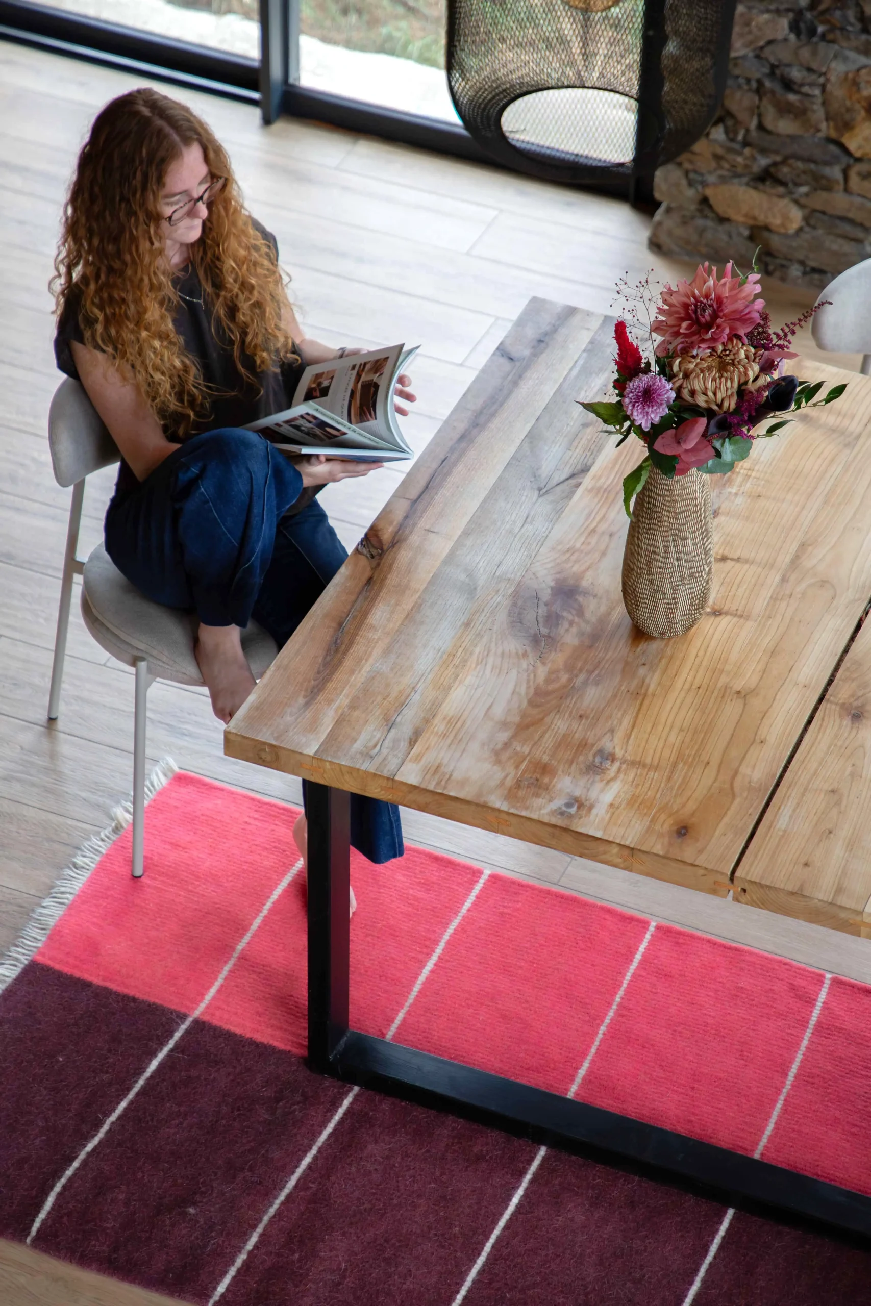 Tapis en laine rose