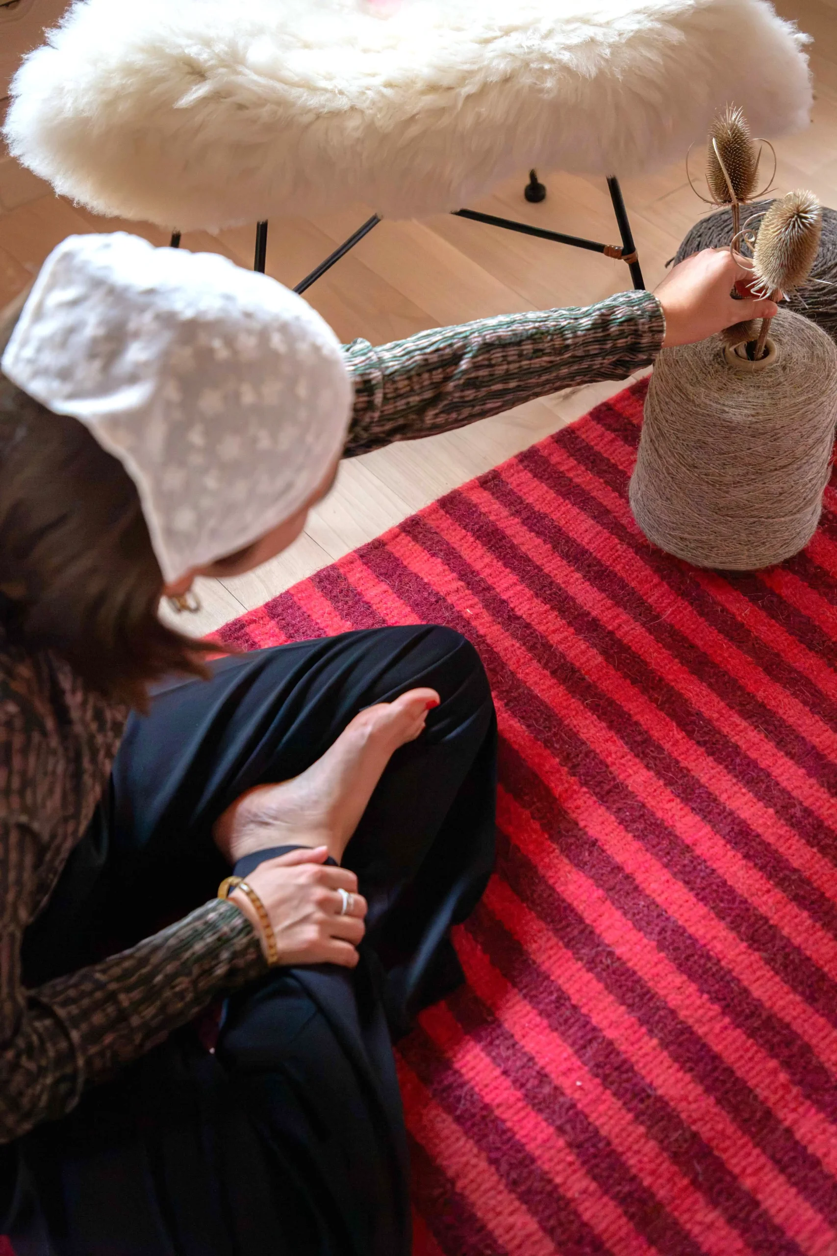 Tapis en laine rose